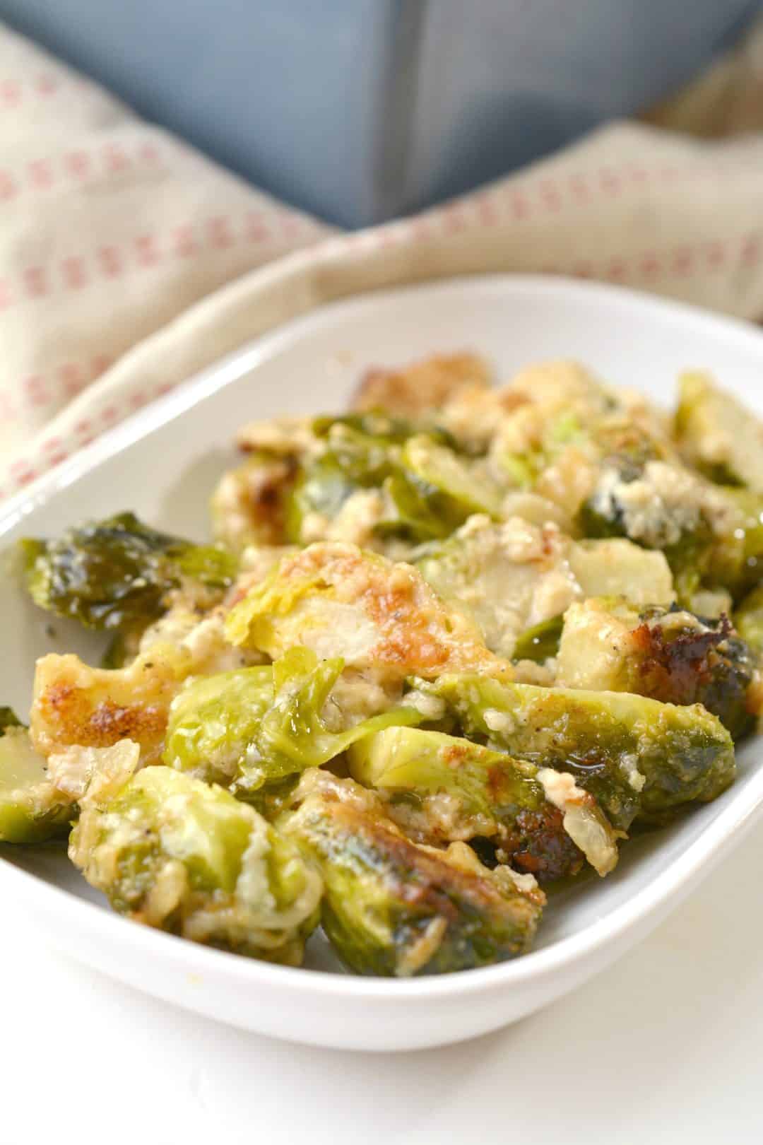Cheesy Brussel Sprout Bake CheekyKitchen