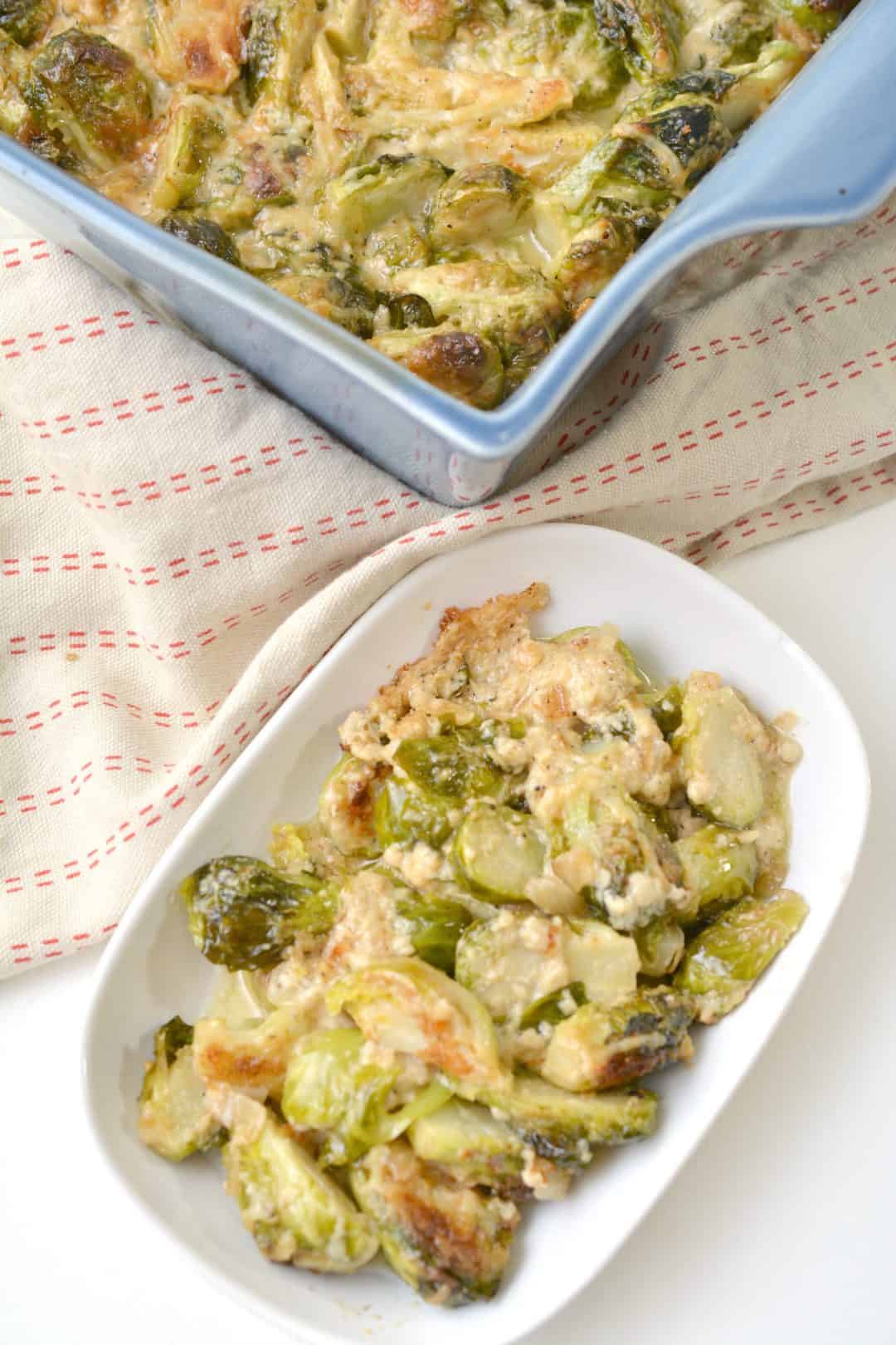 Cheesy Brussel Sprout Bake CheekyKitchen