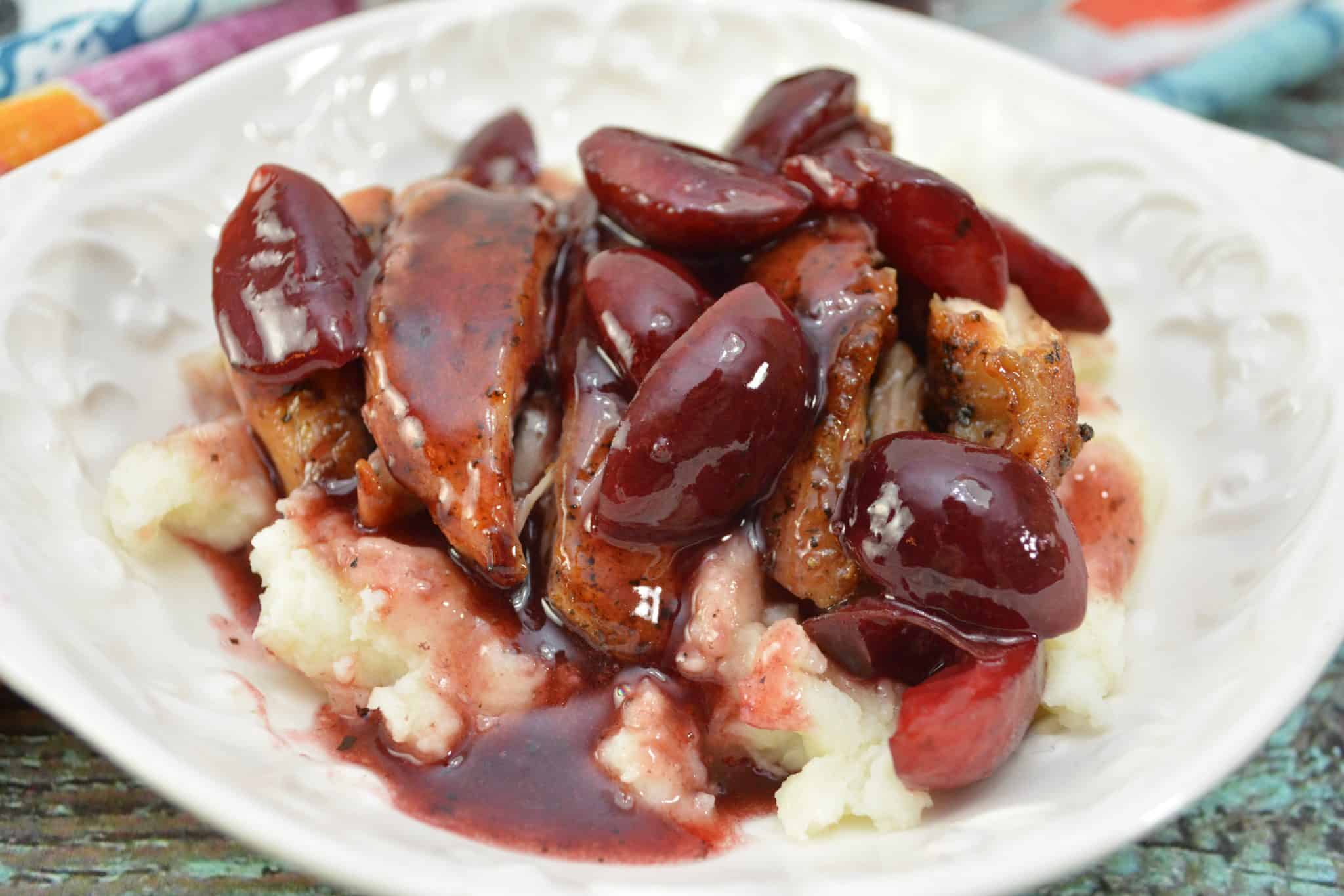 Pan Seared Chicken Thighs with Cherry Wine Sauce