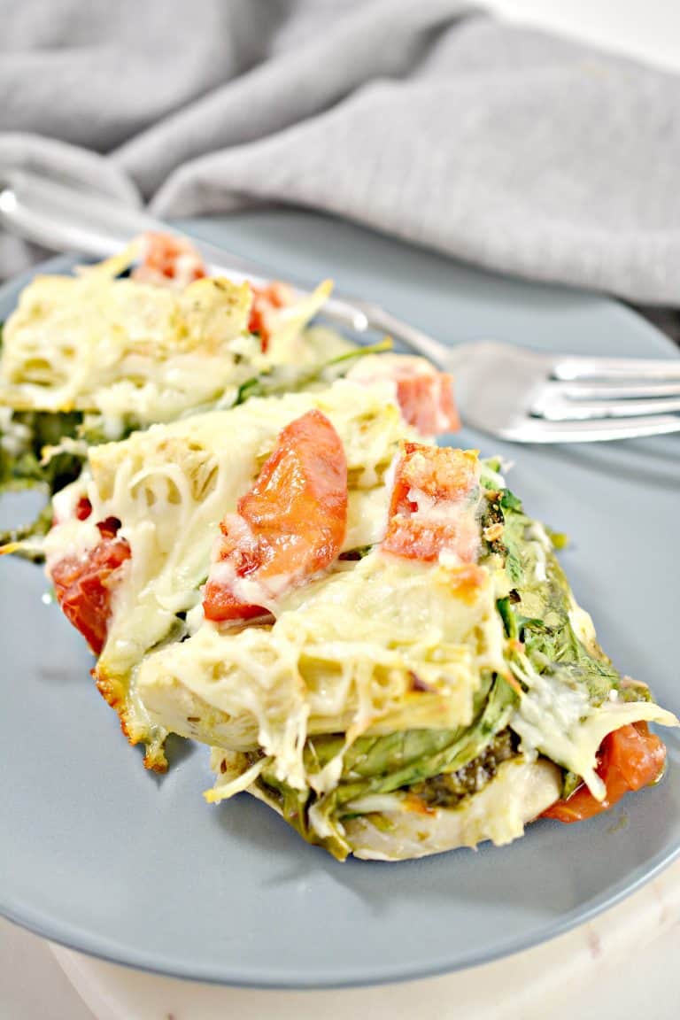 Pesto Spinach Artichoke Chicken Bake CheekyKitchen