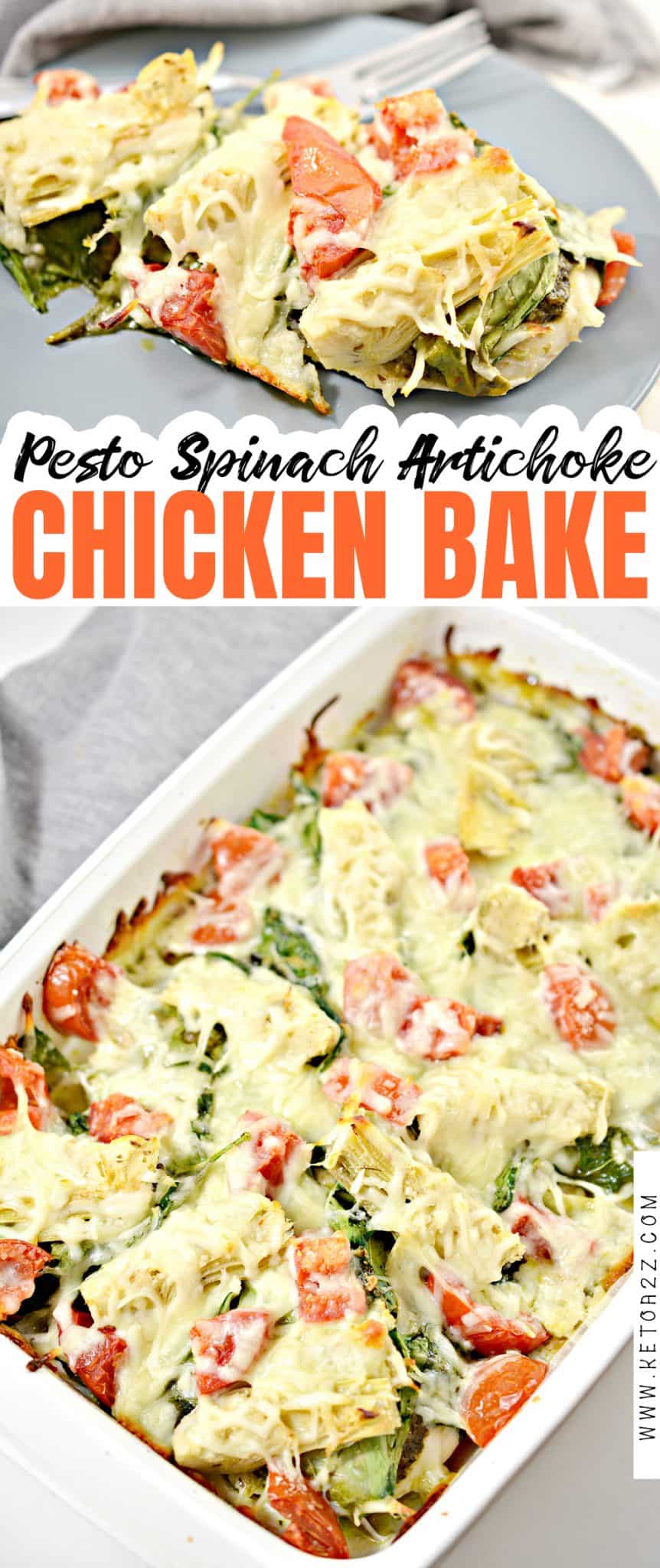 Pesto Spinach Artichoke Chicken Bake CheekyKitchen