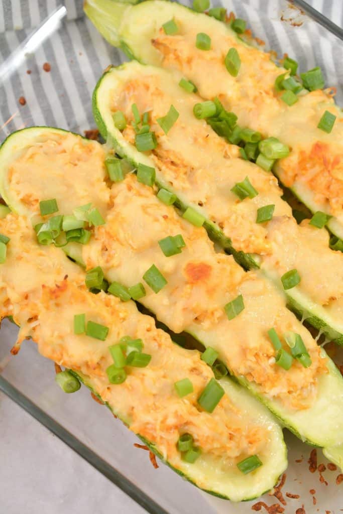 Buffalo Chicken Zucchini Boats CheekyKitchen