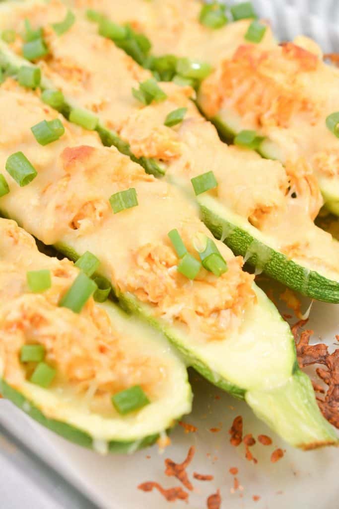 Buffalo Chicken Zucchini Boats CheekyKitchen