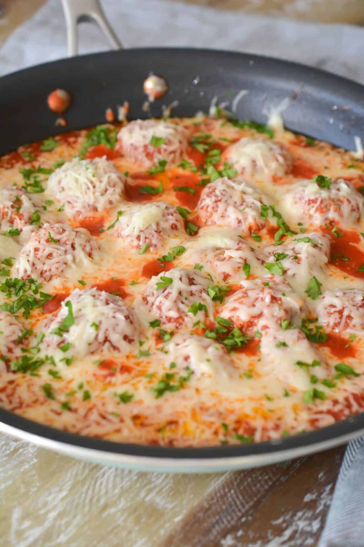 Cheesy Turkey Meatball Skillet CheekyKitchen