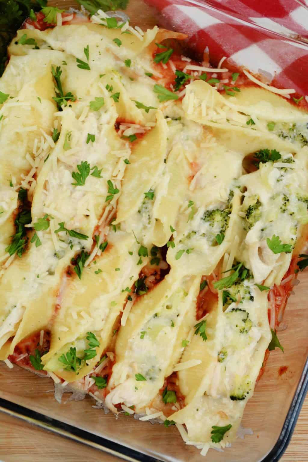 Chicken Broccoli Alfredo Stuffed Shells CheekyKitchen