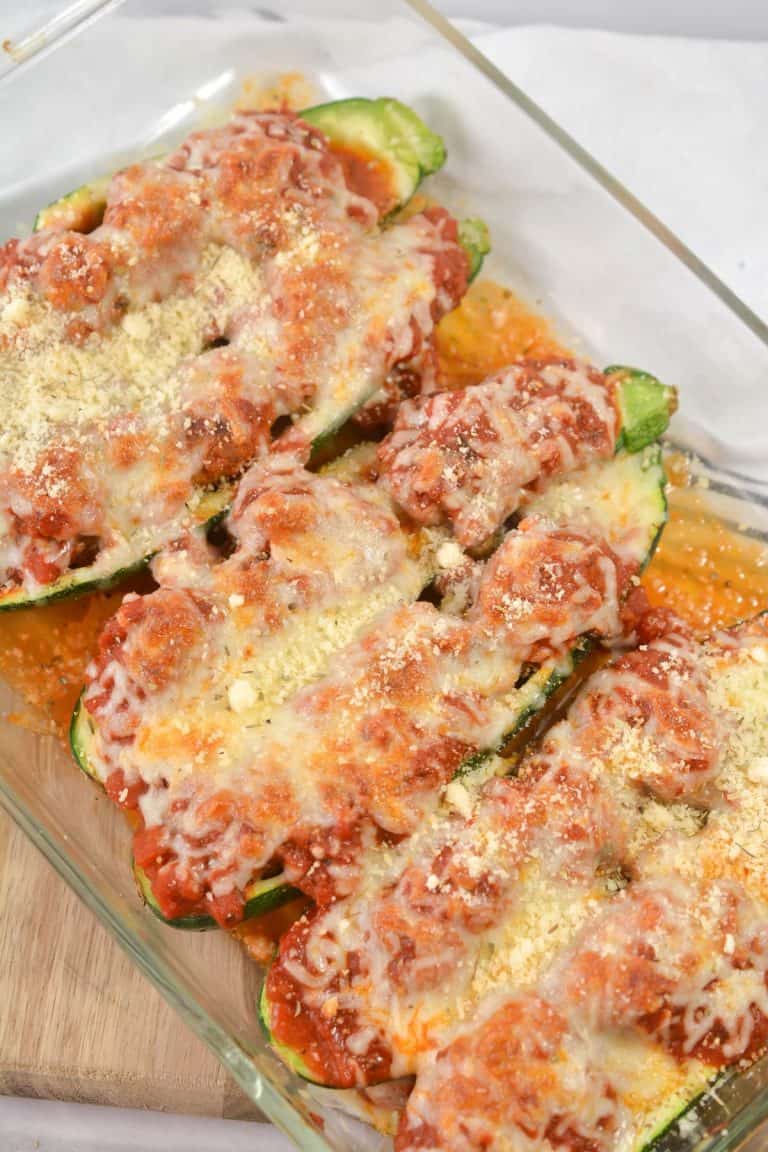 Meatball Zucchini Boats CheekyKitchen
