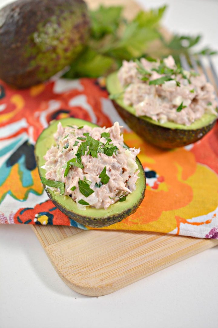 Tuna Salad Stuffed Avocados CheekyKitchen