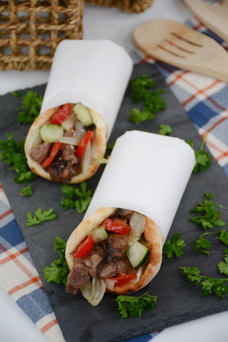 Greek Steak Pita with Caramelized Onions and Mushrooms CheekyKitchen