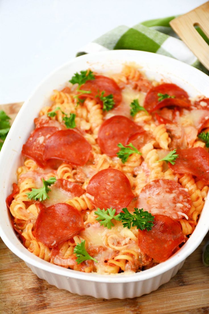 Pepperoni Pizza Casserole CheekyKitchen