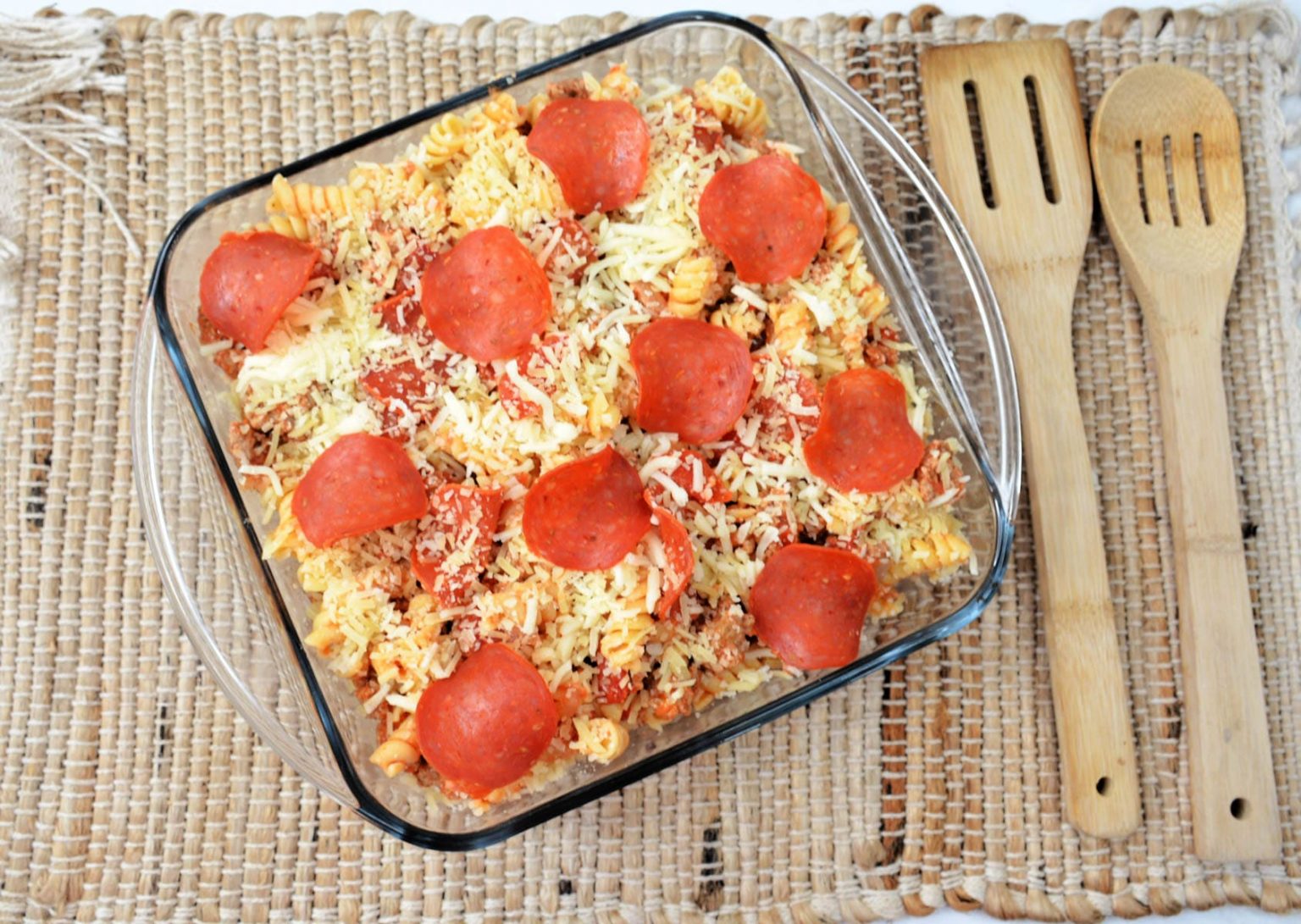 Pepperoni Pizza Casserole CheekyKitchen