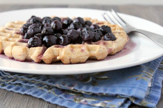 Cream Cheese Stuffed Waffles with Blueberry Syrup