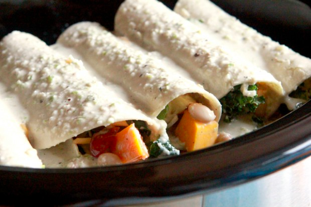 Slow Cooker Veggie Enchiladas with Cream Sauce