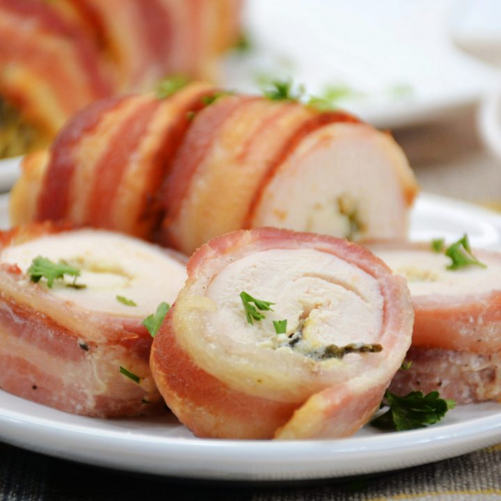 Spinach dip stuffed Bacon wrapped Chicken