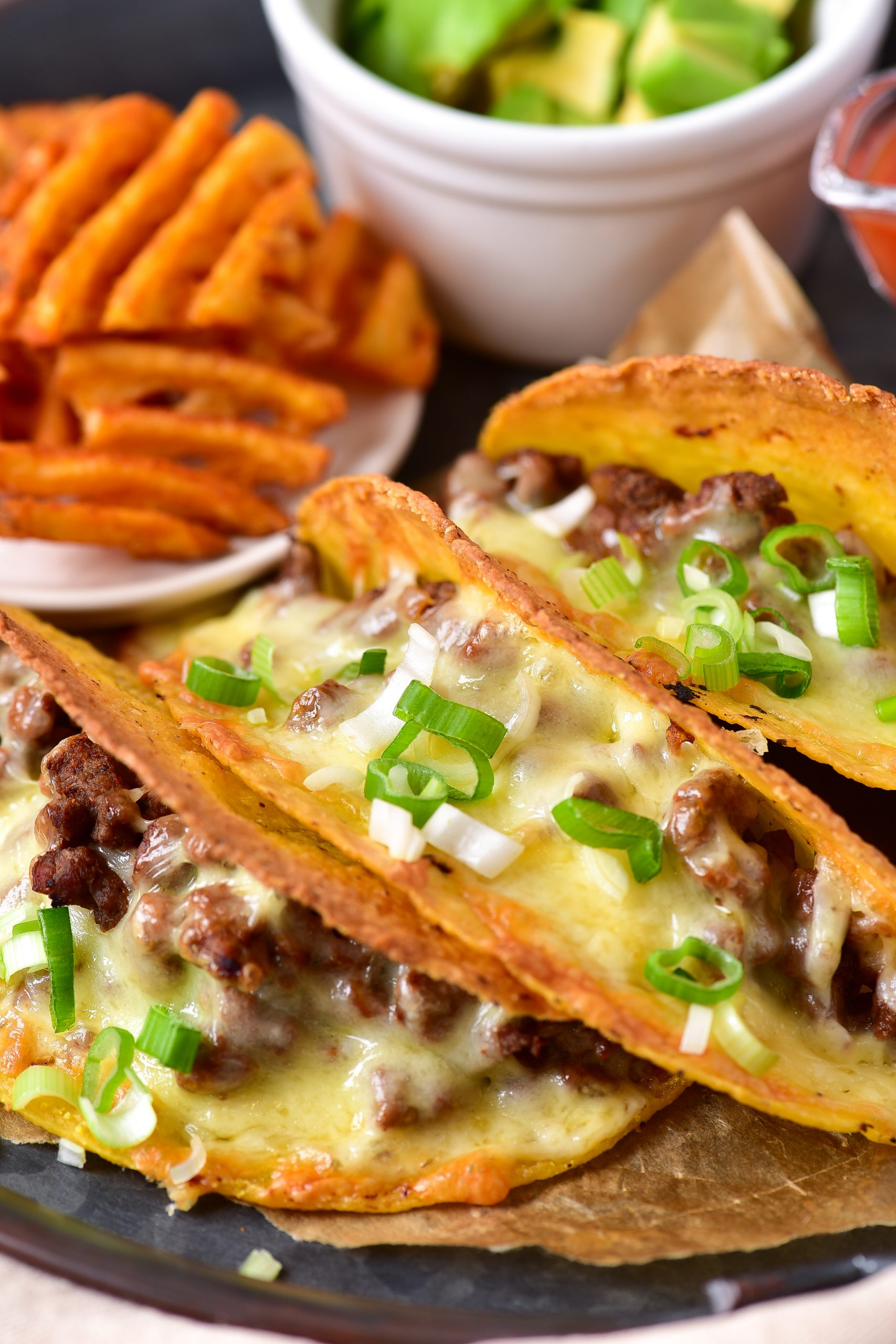 Cheesesteak Tacos with Buffalo Fries, cheesesteak tacos, cheesesteak and tacos, steak and cheese tacos