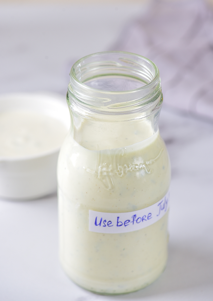 Store the dressing in an airtight container or jar in the fridge for up to 1 week.