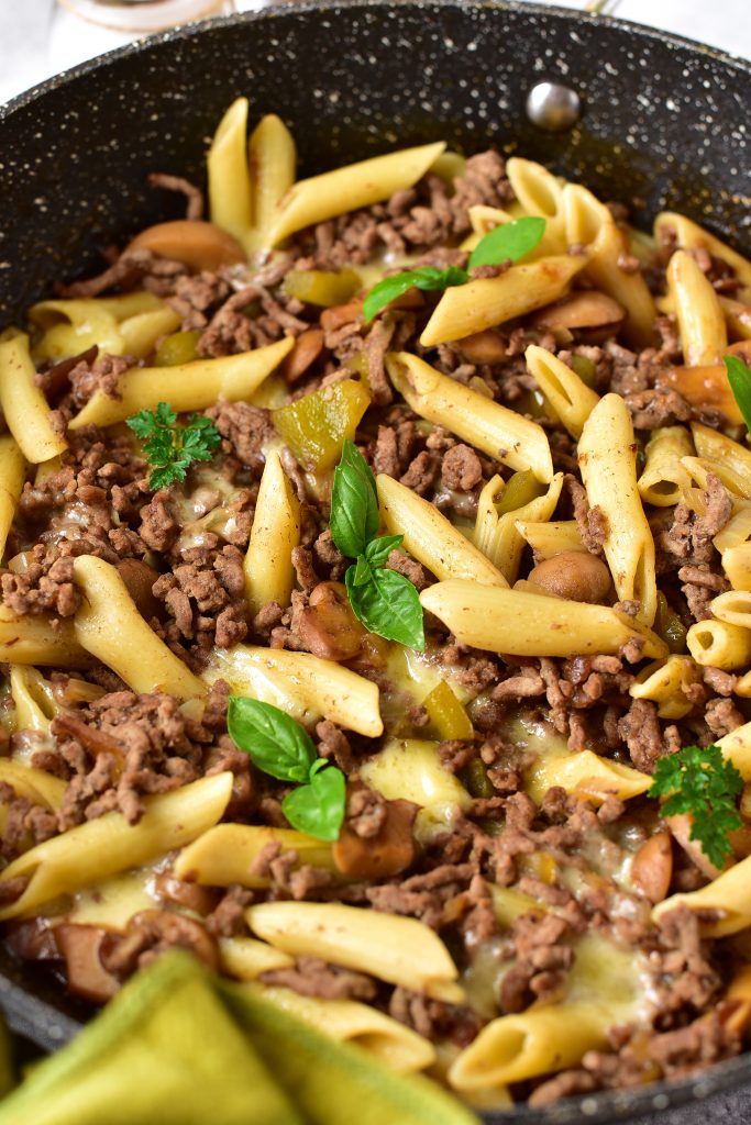 Philly Cheesesteak Pasta - CheekyKitchen