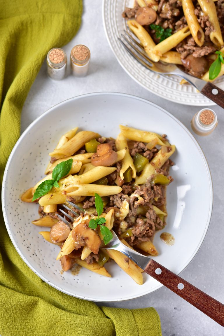 Philly Cheesesteak Pasta CheekyKitchen