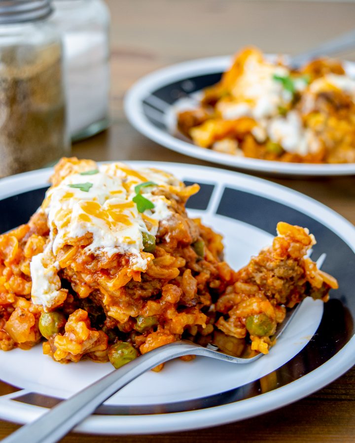 Cheesy Ground Beef Rice Casserole - CheekyKitchen