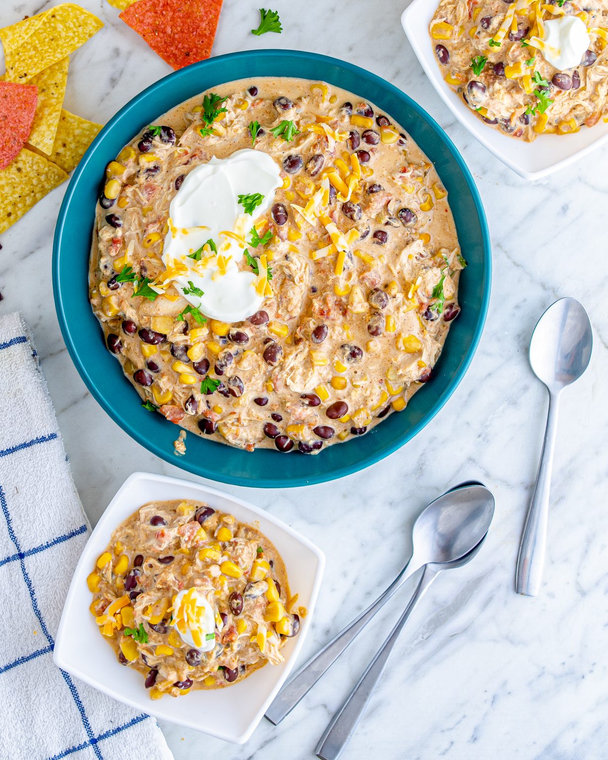 Crockpot Cream Cheese Chicken Chili CheekyKitchen