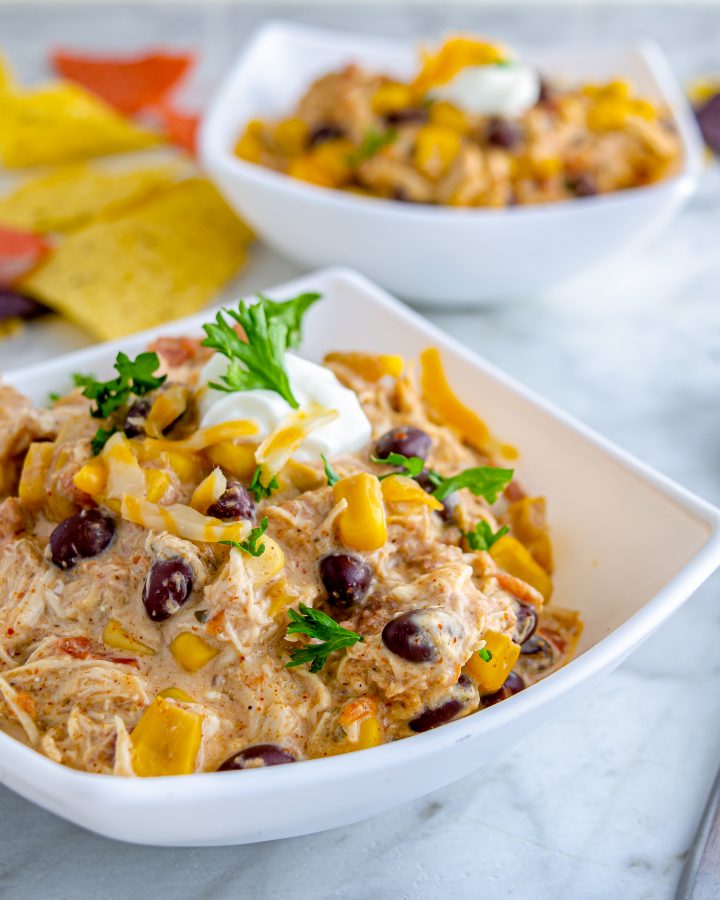 Crockpot Cream Cheese Chicken Chili - CheekyKitchen