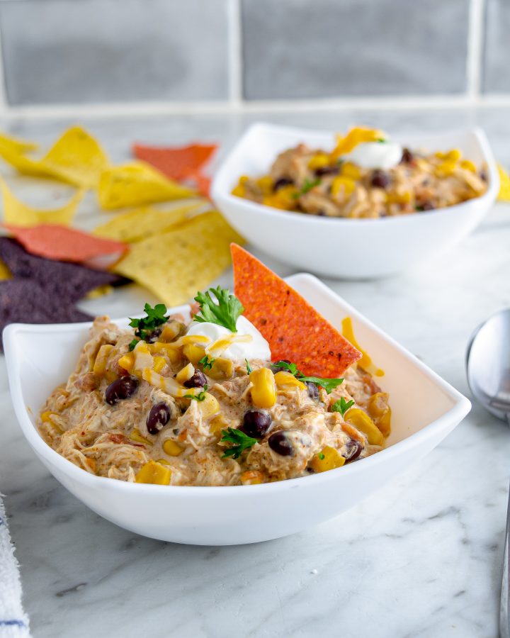 Crockpot Cream Cheese Chicken Chili CheekyKitchen