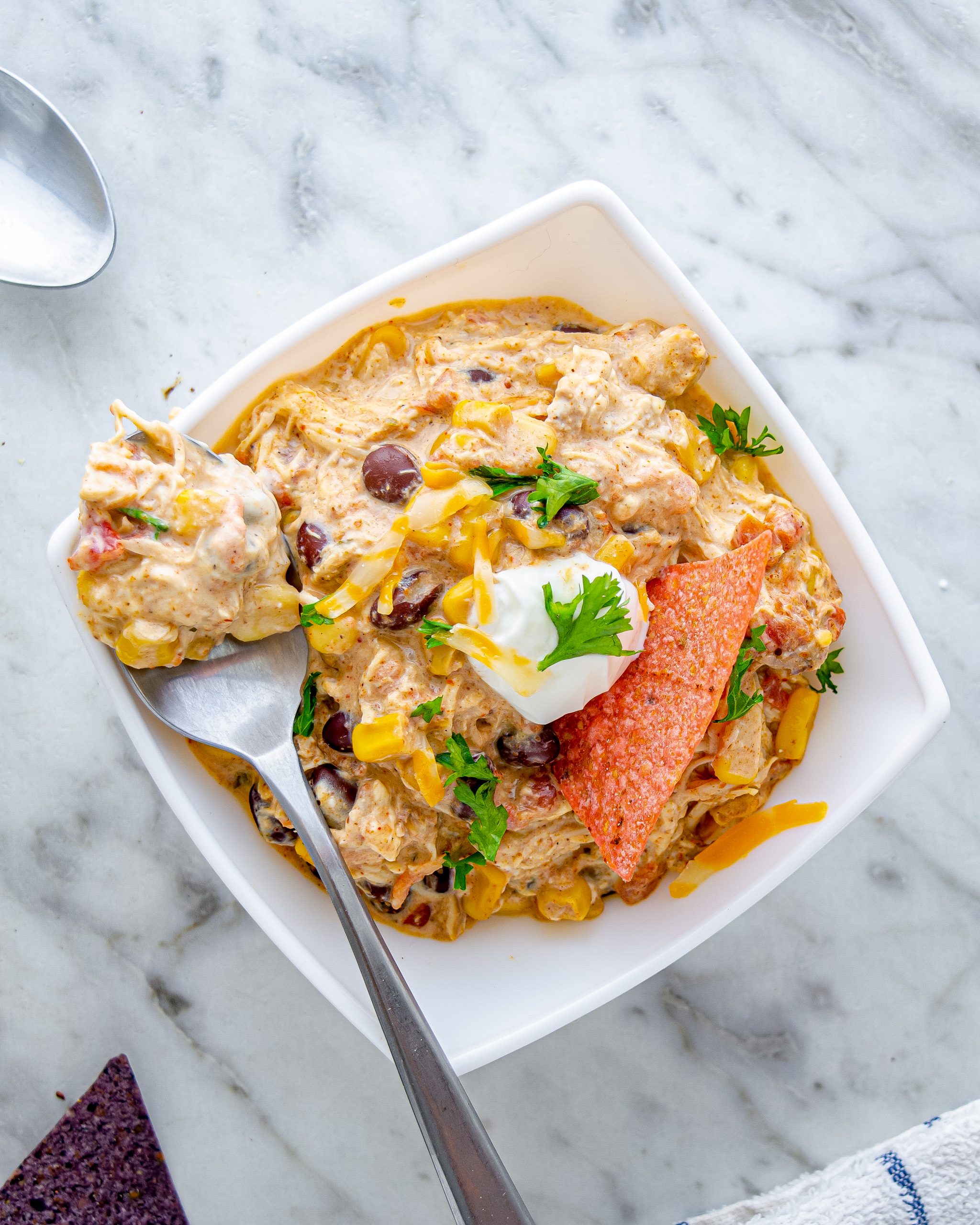 Crockpot Cream Cheese Chicken Chili CheekyKitchen