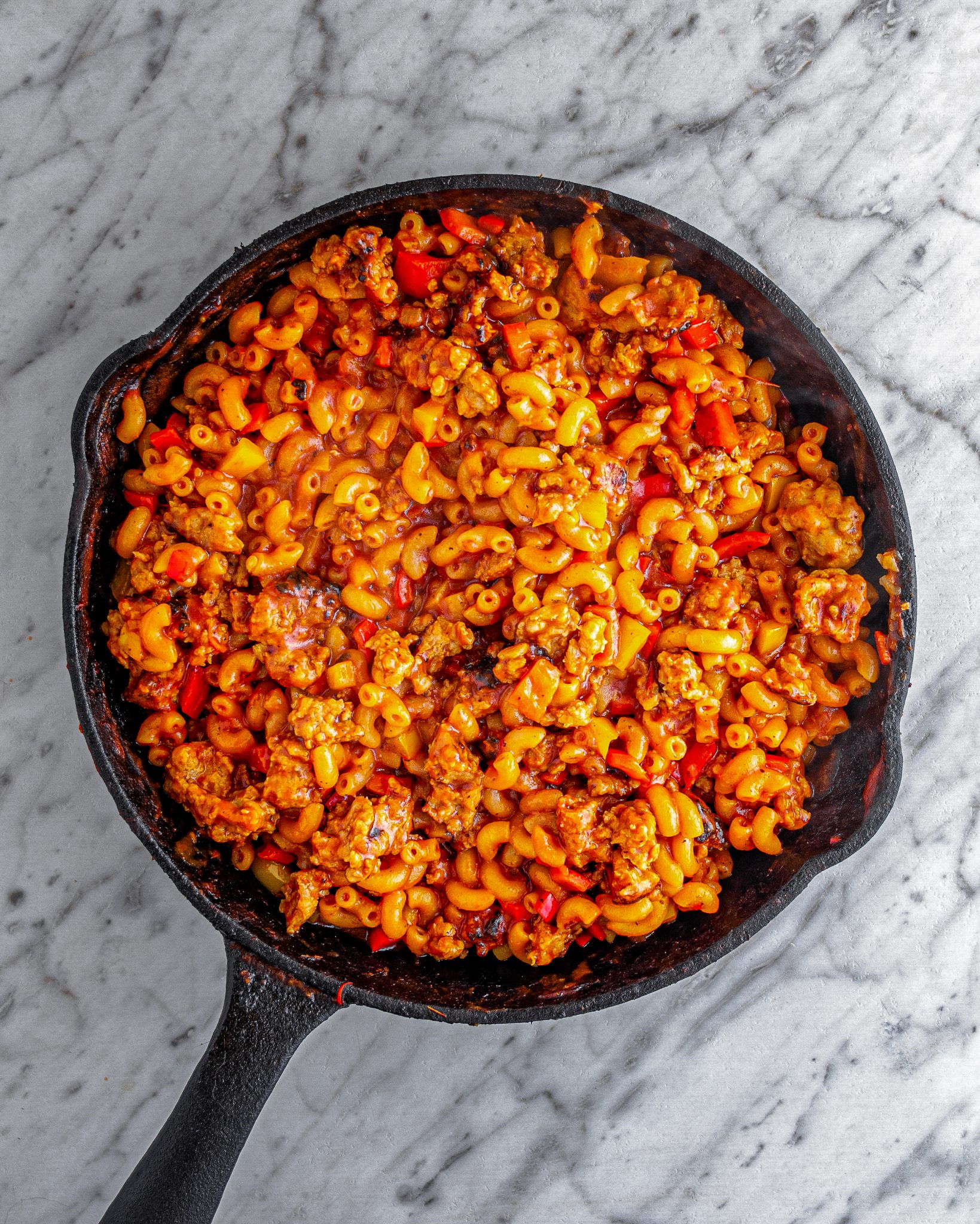 Skillet Mac and Cheese with Sausage and Bell Peppers CheekyKitchen