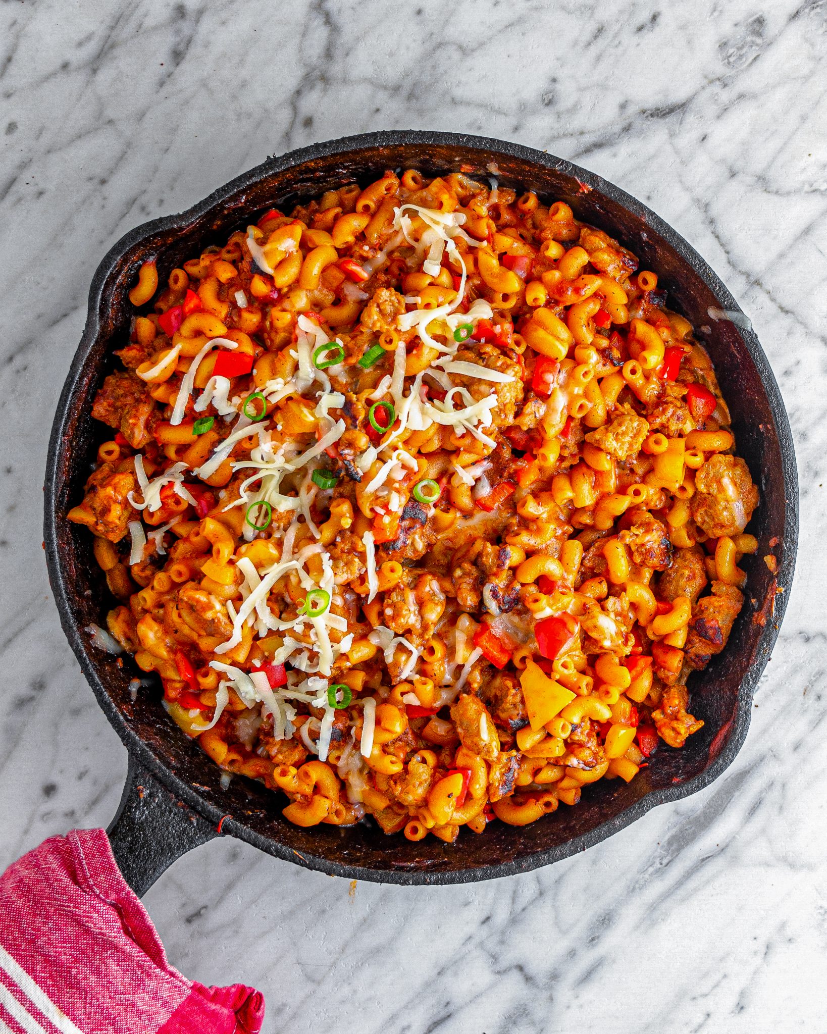 Skillet Mac and Cheese with Sausage and Bell Peppers CheekyKitchen
