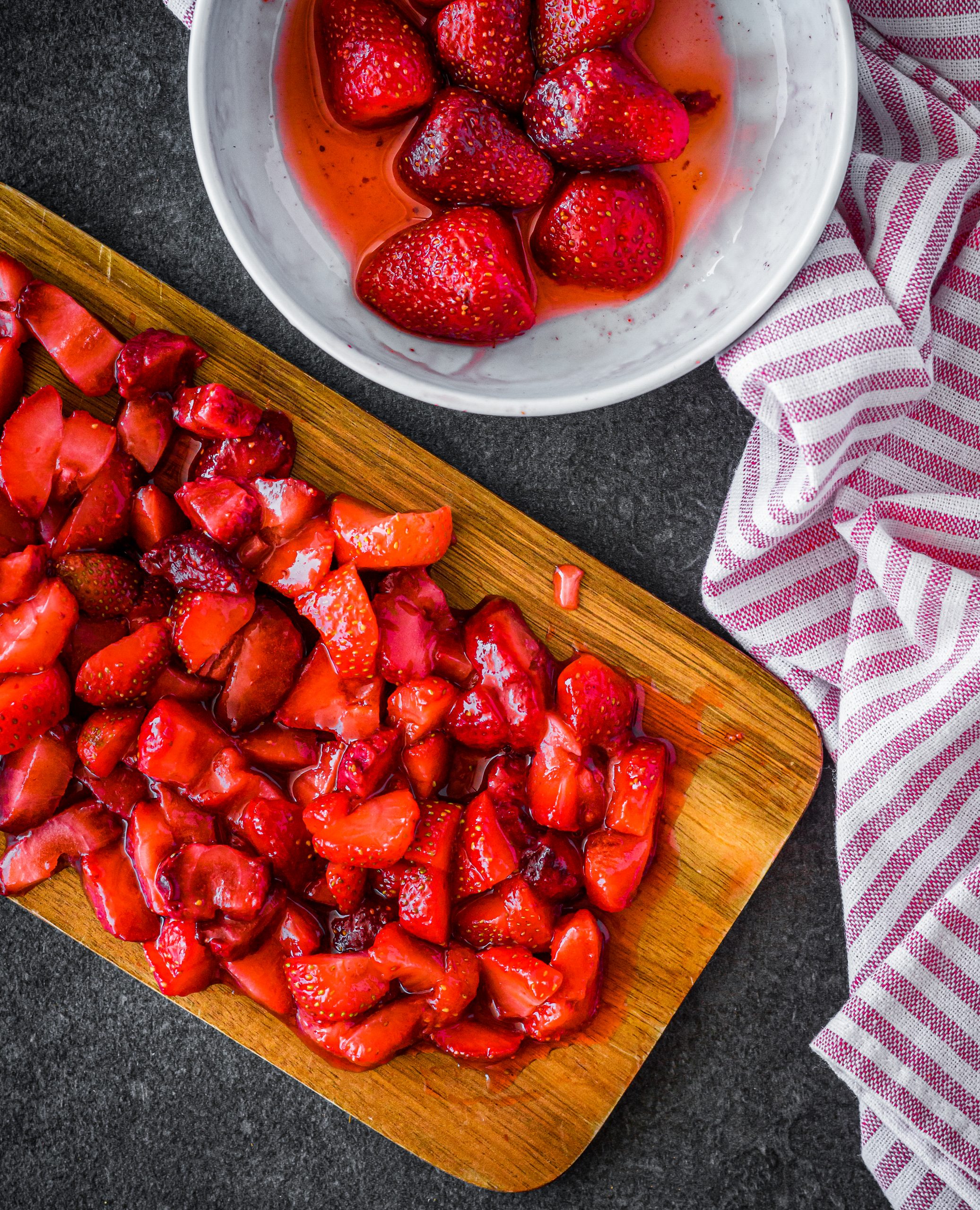 Chop the strawberries and set aside. 