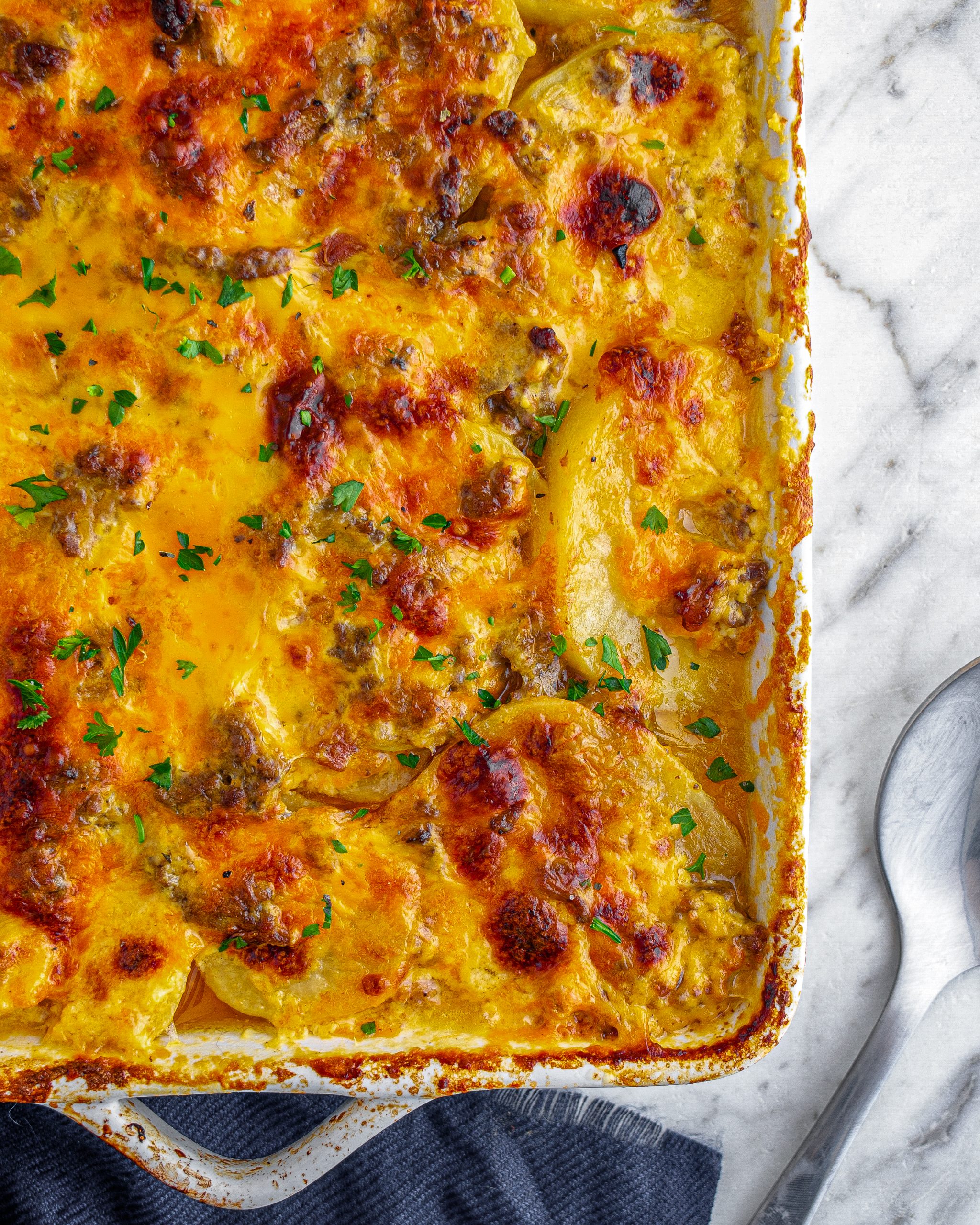 Cheesy Hamburger Potato Casserole CheekyKitchen