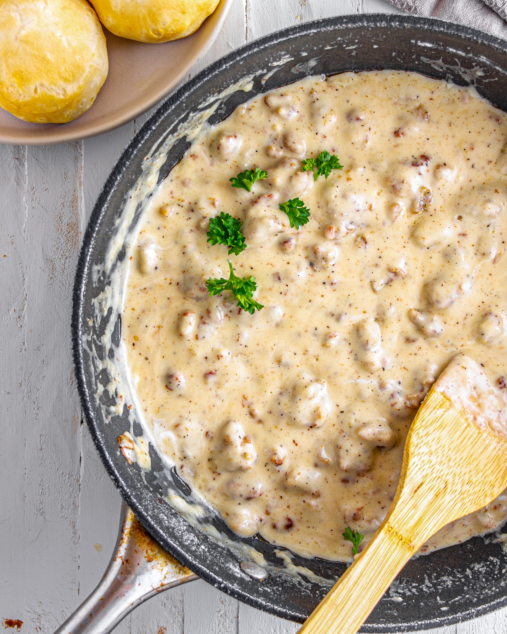 Buttermilk biscuits and sausage gravy CheekyKitchen