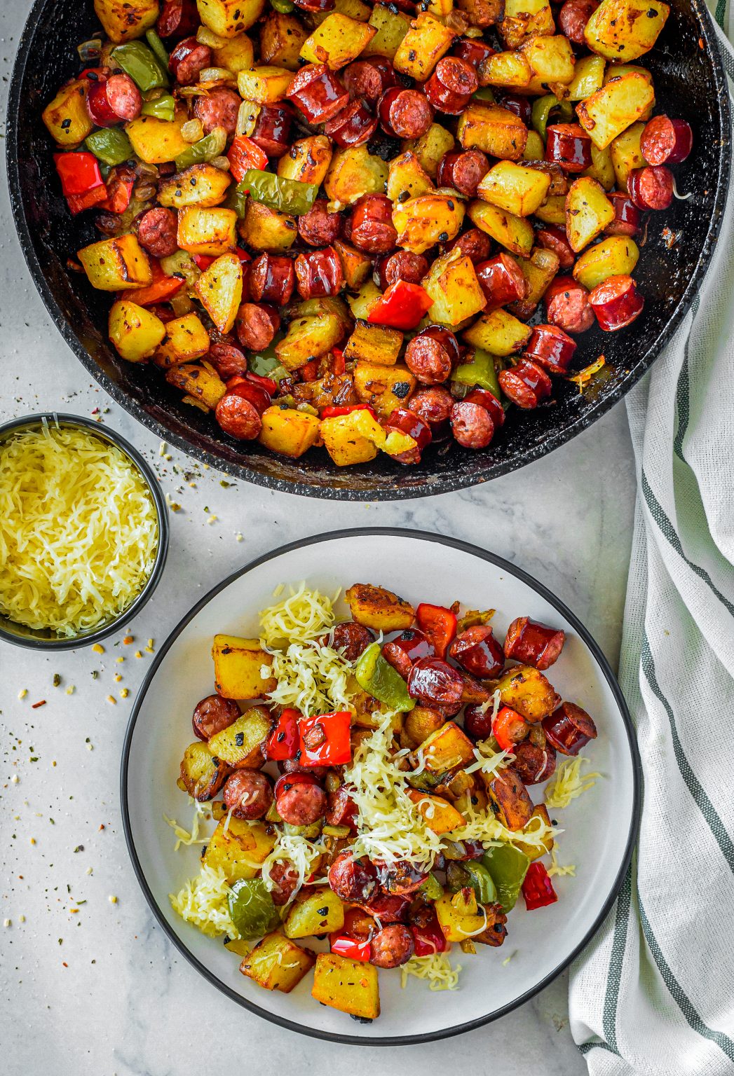 Fried Potatoes Onions and Smoked Polish Sausage - CheekyKitchen