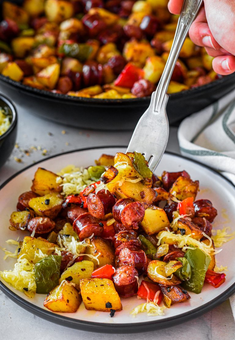 Fried Potatoes Onions and Smoked Polish Sausage CheekyKitchen