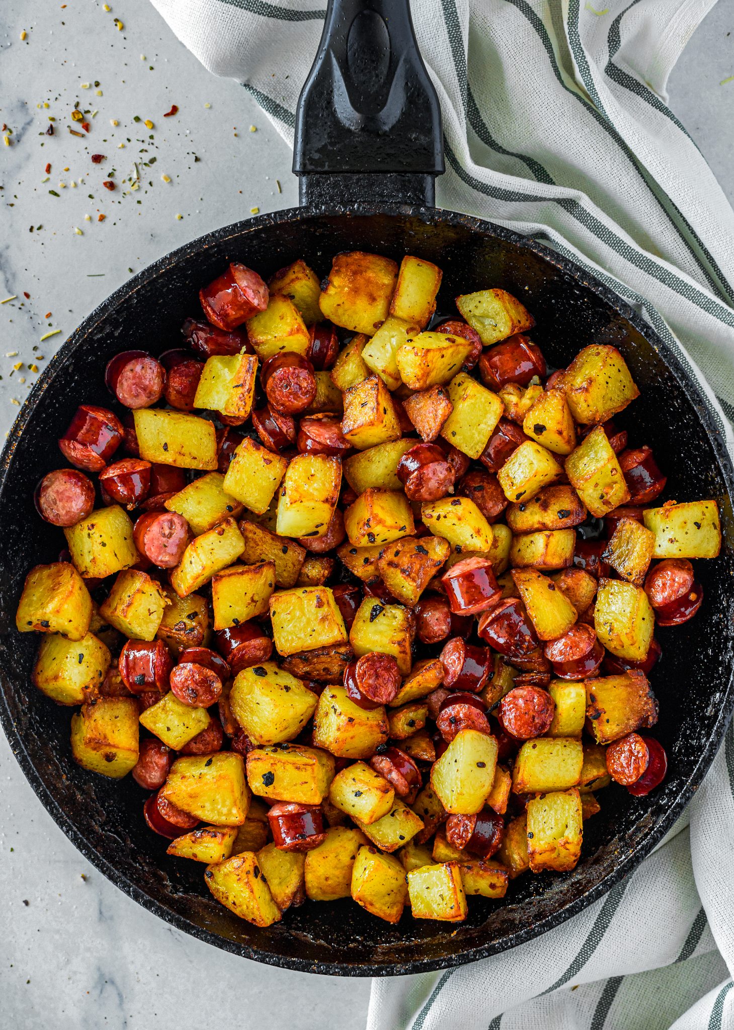 Fried Potatoes Onions and Smoked Polish Sausage CheekyKitchen