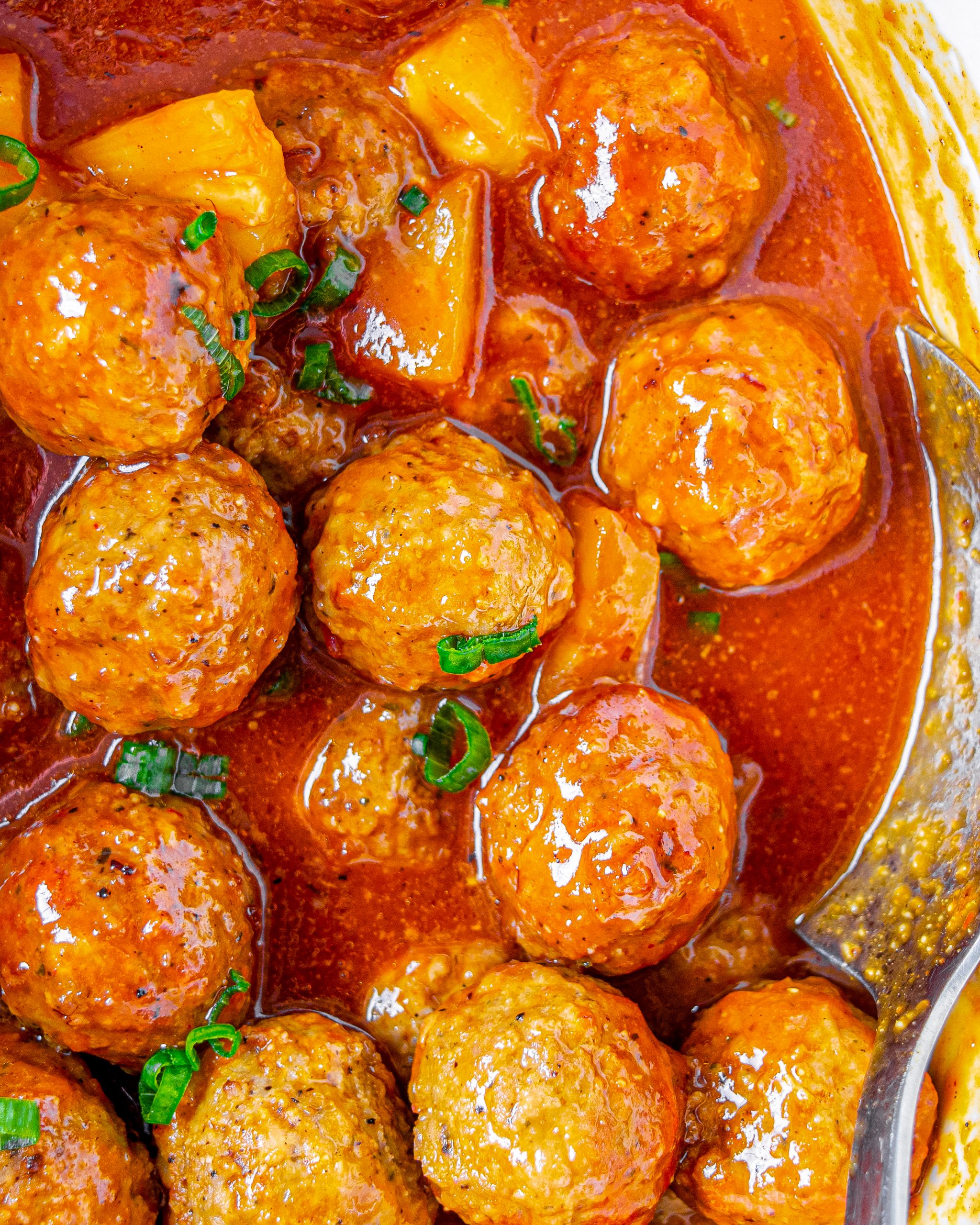 Crockpot Pineapple BBQ Meatballs CheekyKitchen