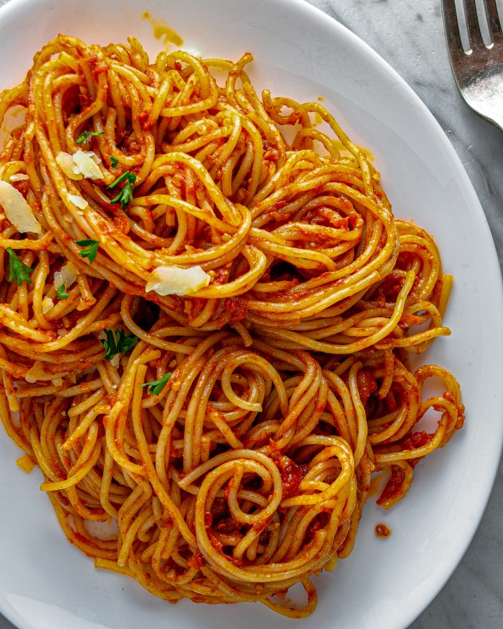 Spaghetti with Cherry Tomato Sauce - CheekyKitchen